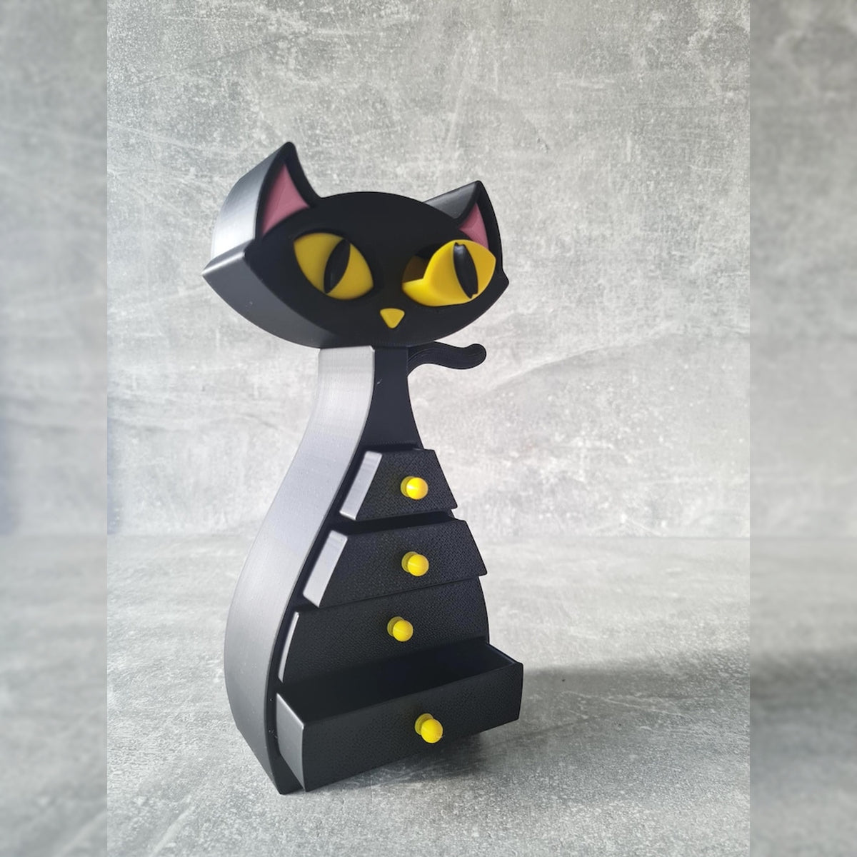 Gothic Black Cat Jewelry Box with Mini Drawers