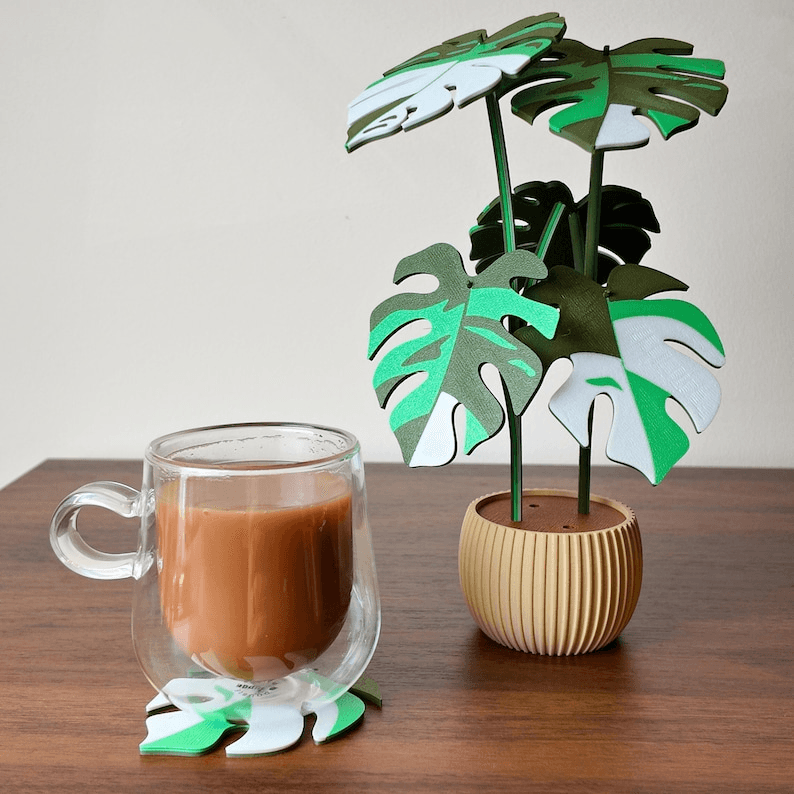 Monstera Leaf Coaster Set – Tropical Botanical Home Decor