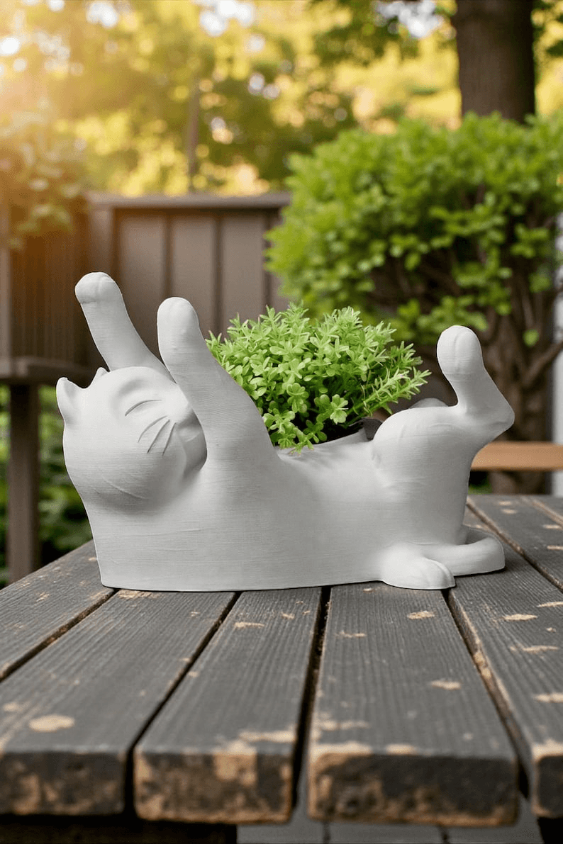 Playful Lazy Cat Succulent Planter | Novelty Desk Pot