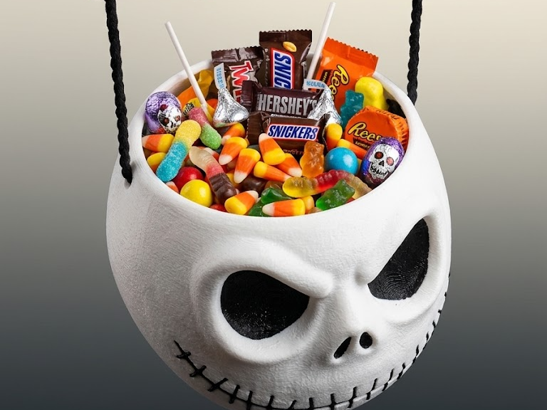 Stitched Skull Candy Bowl with Bone Handle – 3 Sizes