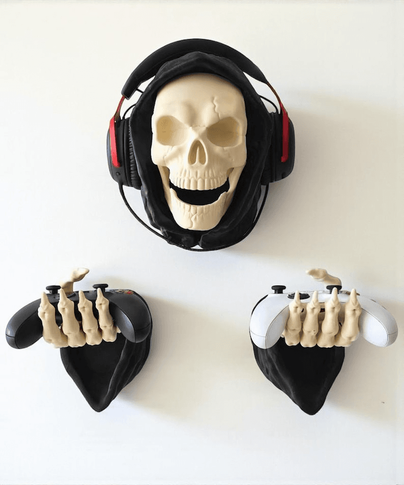 Skull Headphone & Skeleton Hand Controller Wall Mount