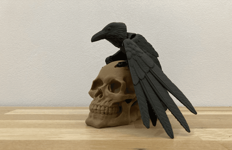 Flexi Raven & Skull Base | Gothic Articulated Bird Figure
