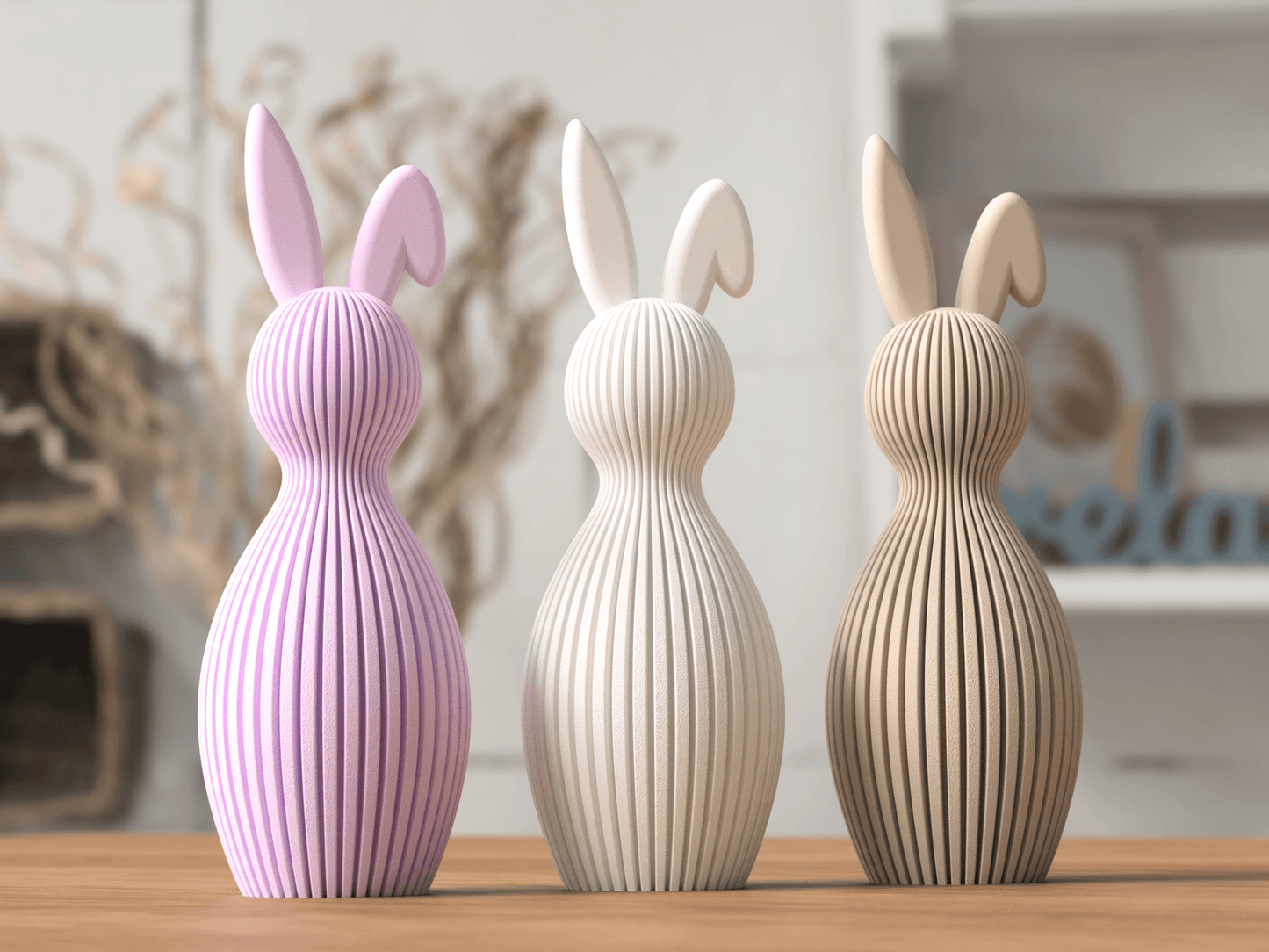 Ribbed Easter Bunny Figurine | Spring Home Décor Set