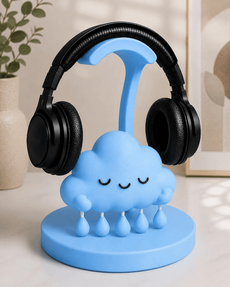 Kawaii Rain Cloud Headphone Stand | Cute Gaming Desk Accessory