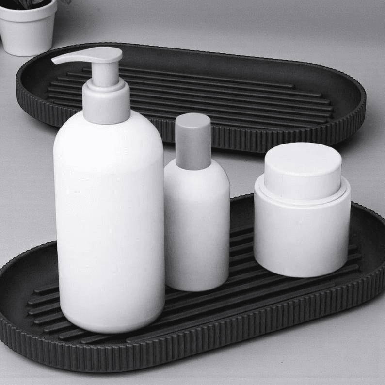 Minimalist Ribbed Oval Tray – Modern Vanity Organizer