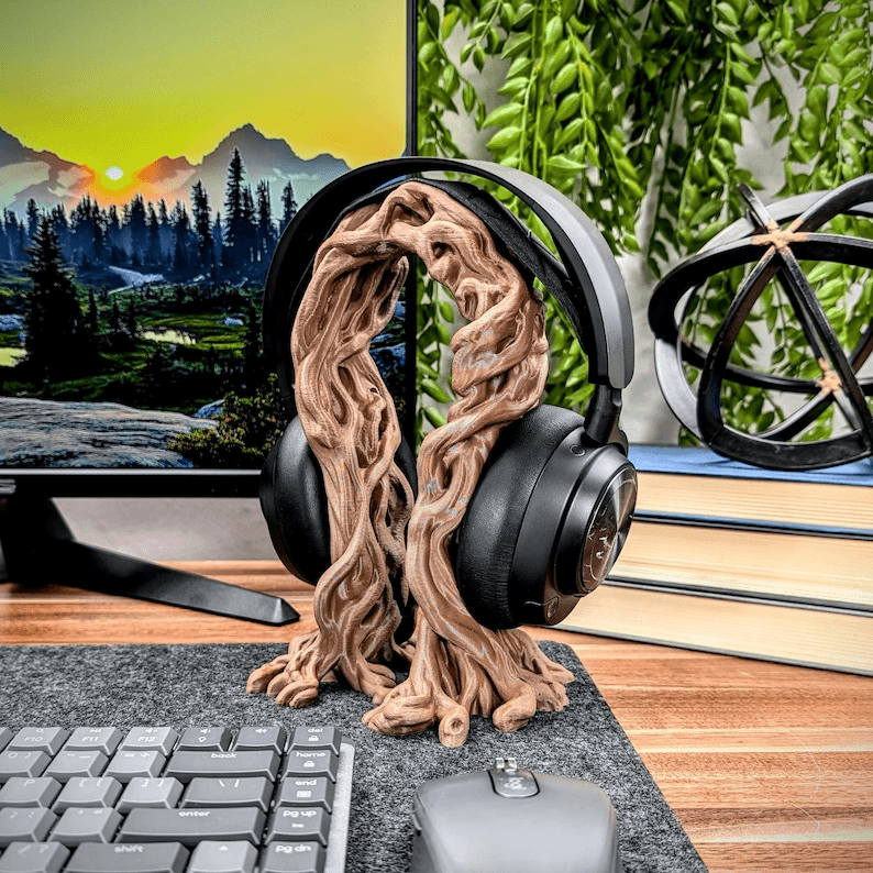 Tree Root Headphone Stand – Wood Branch Gaming Desk Organiser