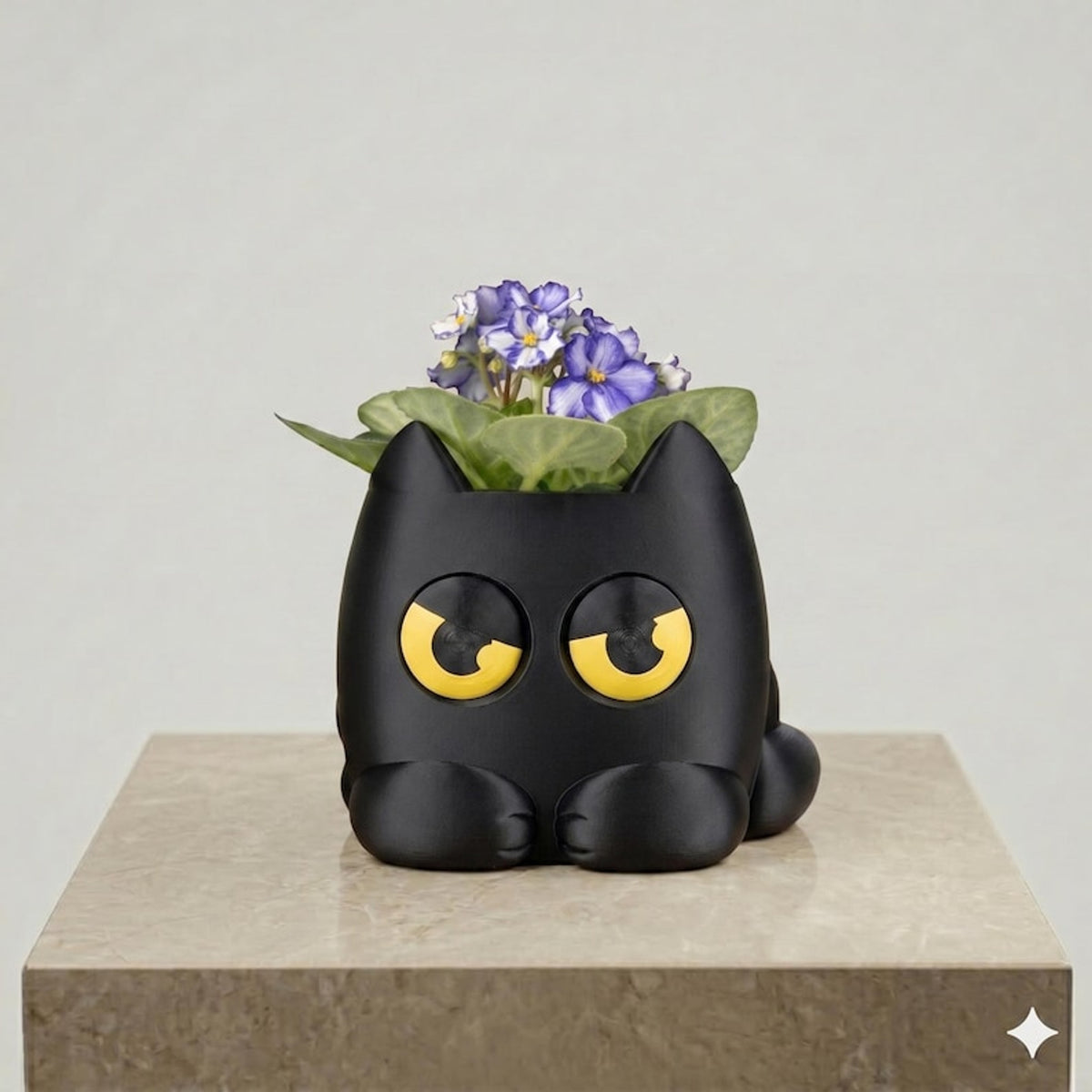 Grumpy Black Cat Planter – Kawaii Kitty Succulent Pot