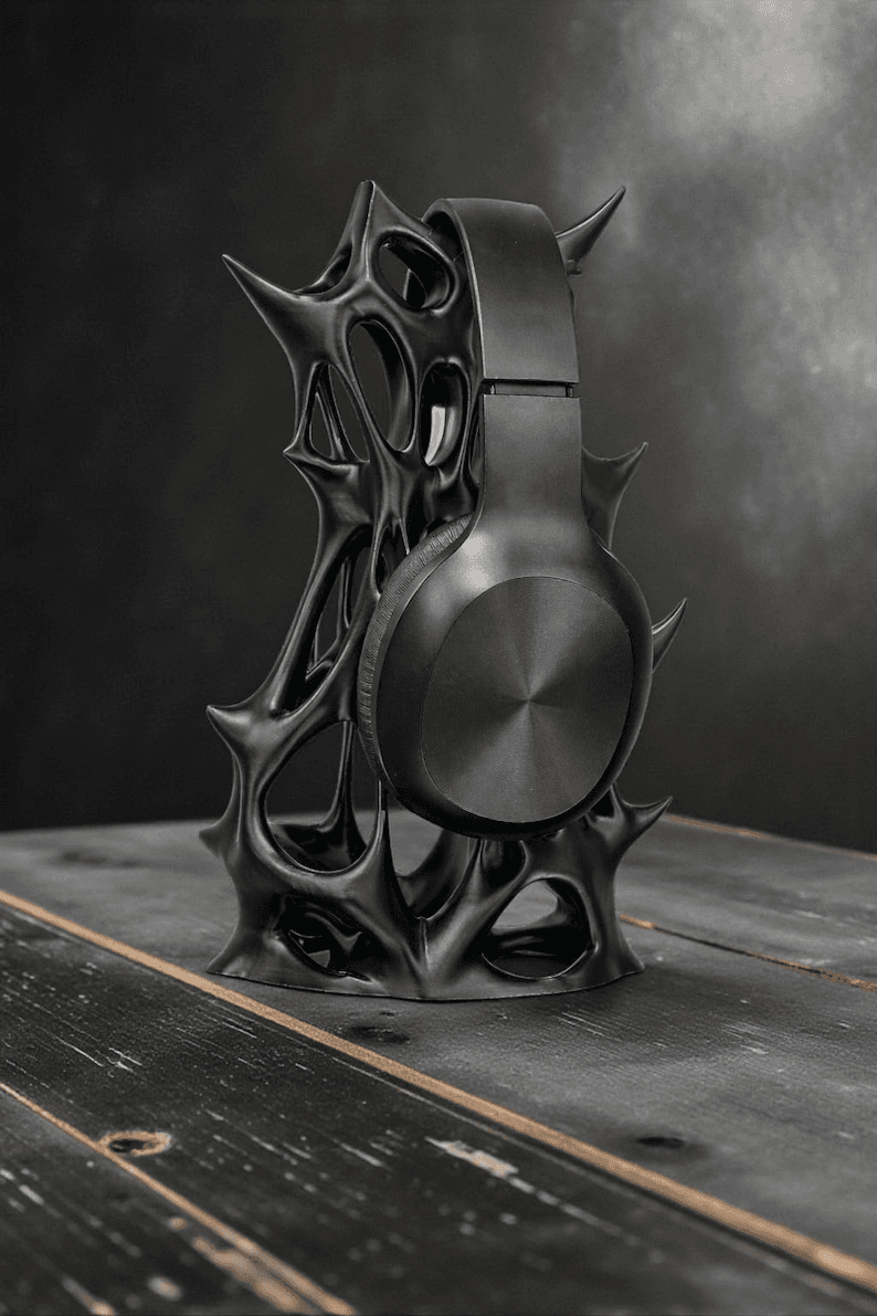 Geometric Headphone Stand – Modern Copper Desk Decor