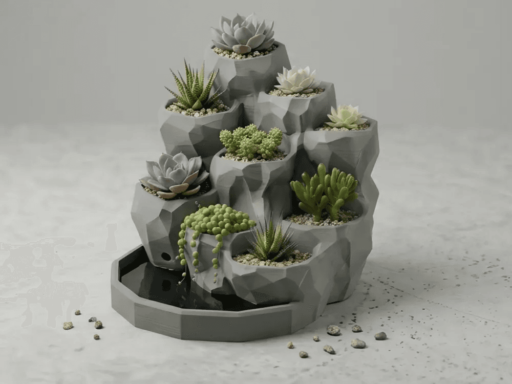 Minecraft-Inspired Rock Succulent Planter – Gray 3D Printed