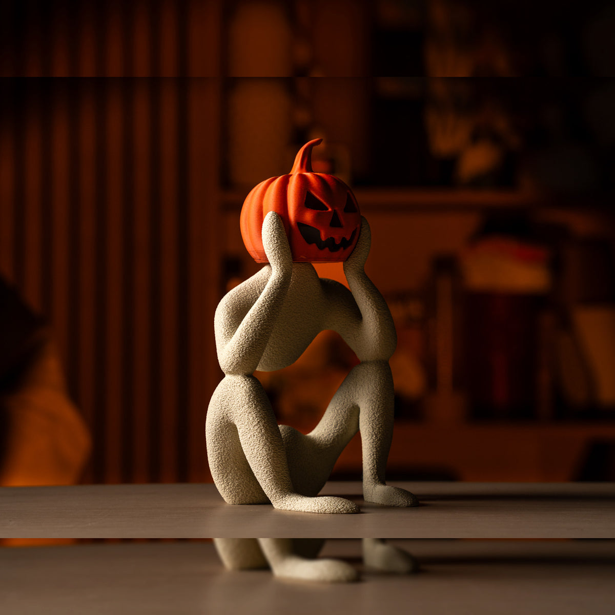 Pumpkin Head Minimalist Figure | Halloween Sculpture