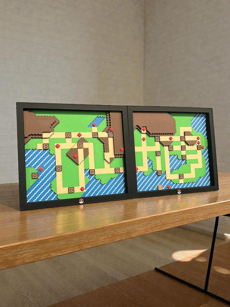 Johto & Kanto Inspired Raised Relief Map Fan Art Decor