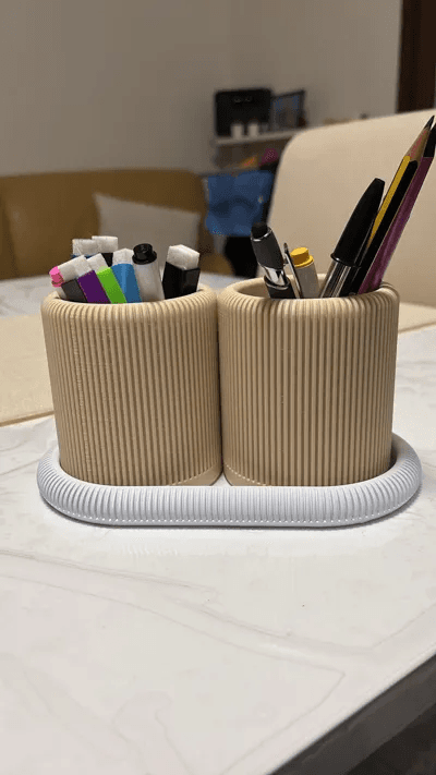 Ribbed Vase-Style Desk Organiser & Pen Holder Set