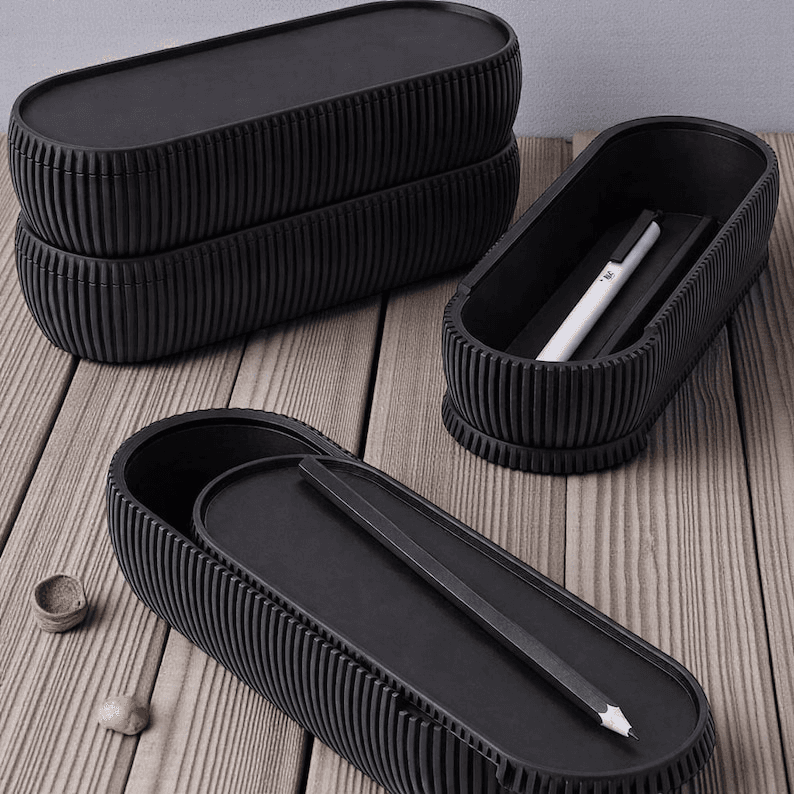 Ribbed Sliding Pen Case – Modern Desk Organizer