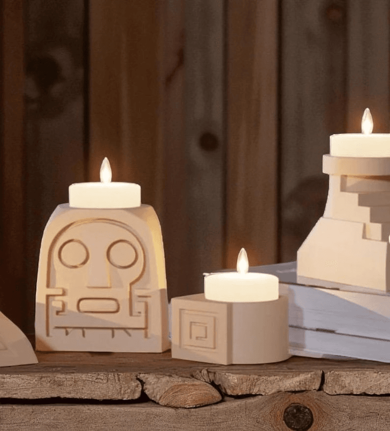 Ancient Mayan Inspired Tea Light Holder Set – Aztec Style
