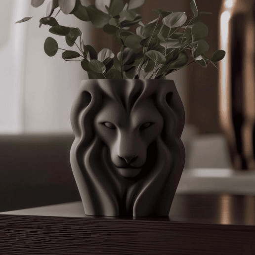 Regal Lion Head Flower Vase – Matte Black Home Decor Planter