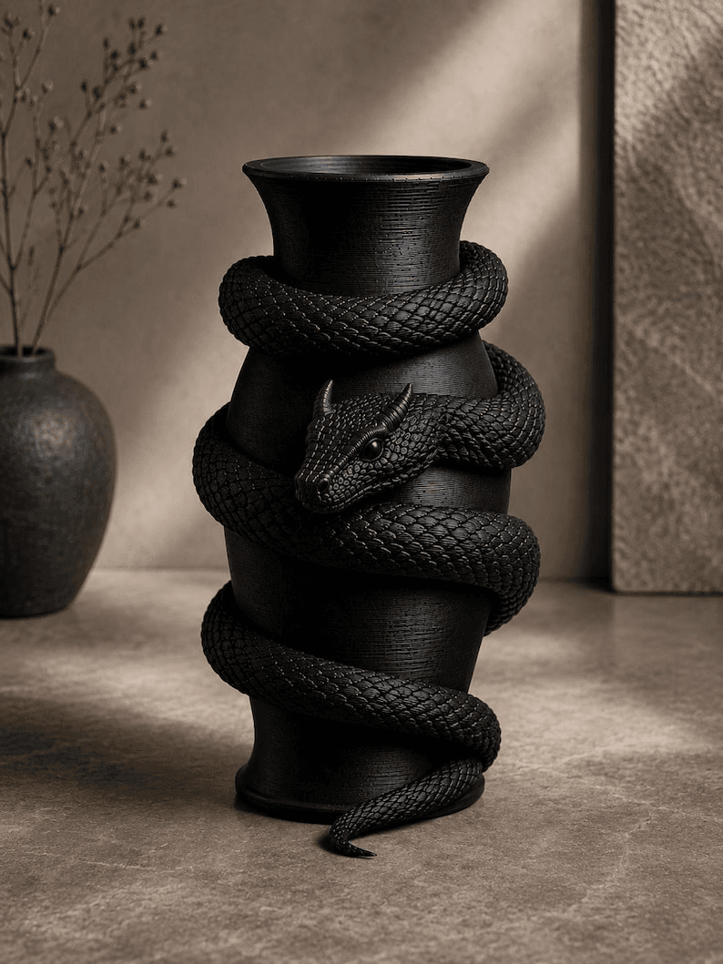 Horned Viper Snake Wrapped Flower Vase | Gothic Decor