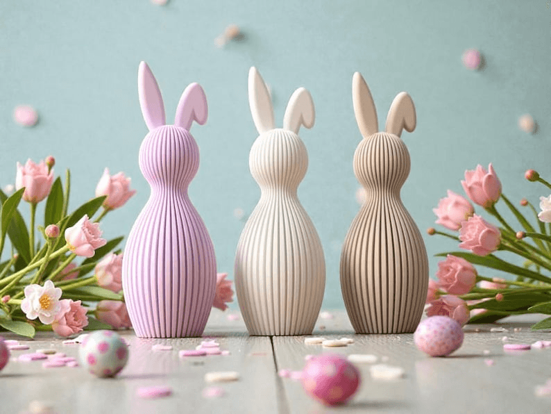 Ribbed Easter Bunny Figurine | Spring Home Décor Set