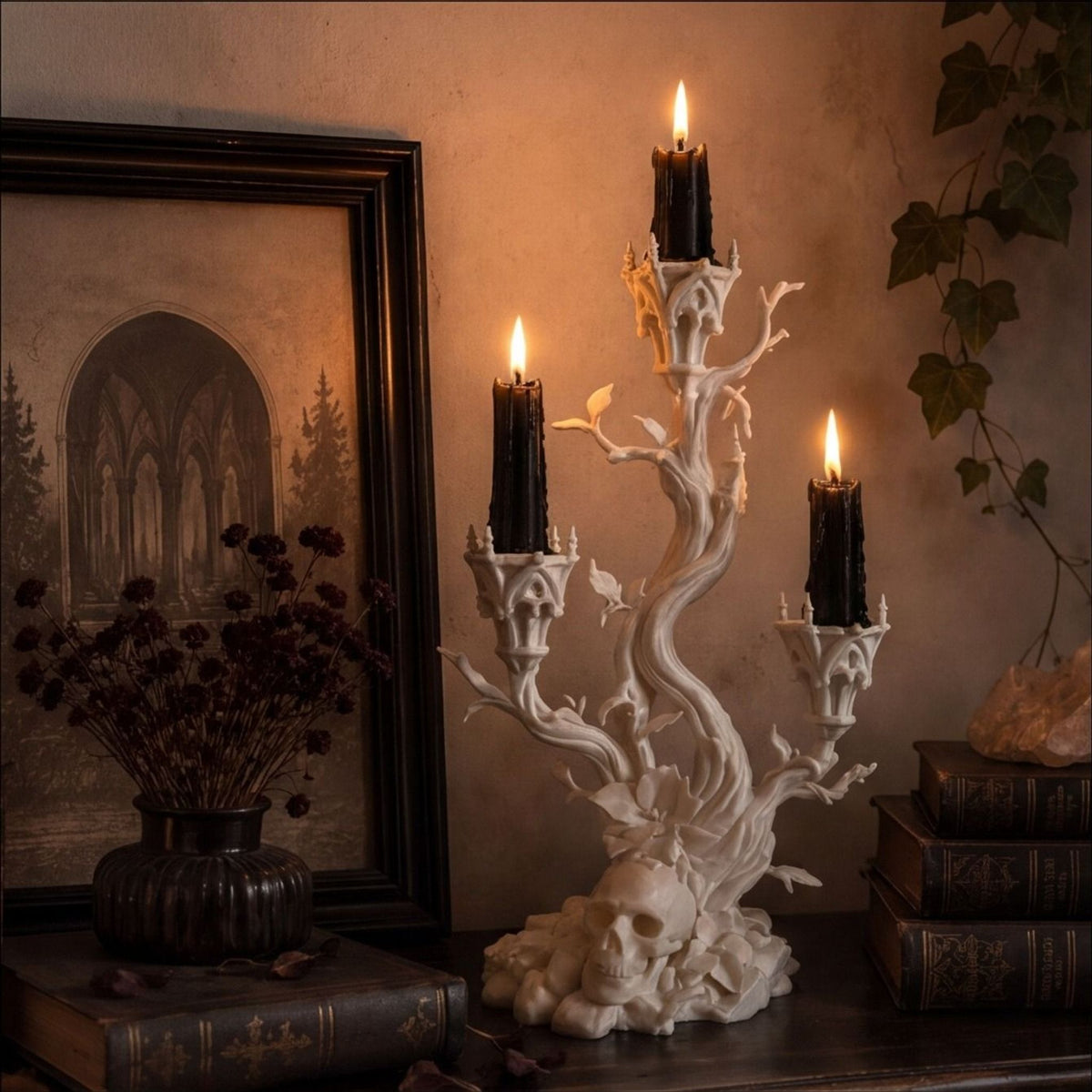 Gothic Tree Candelabra Dark Skull Candle Holder Decoration
