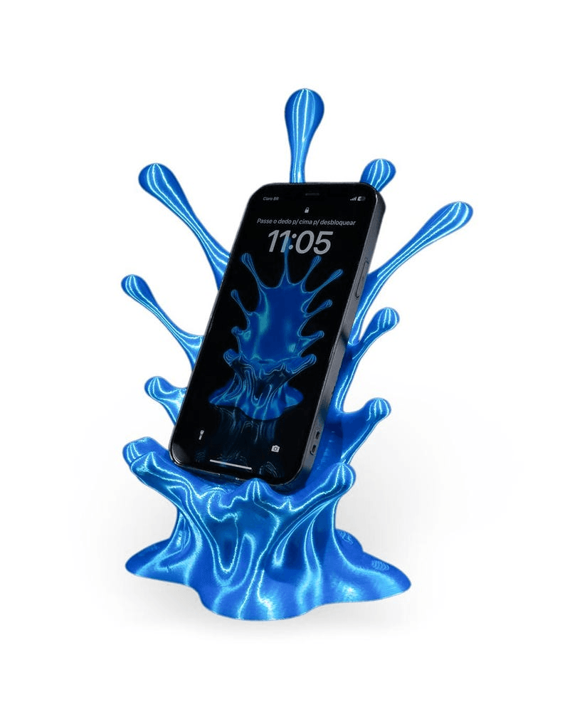 Blue Chrome Splash Wave Phone Stand | Desk Holder