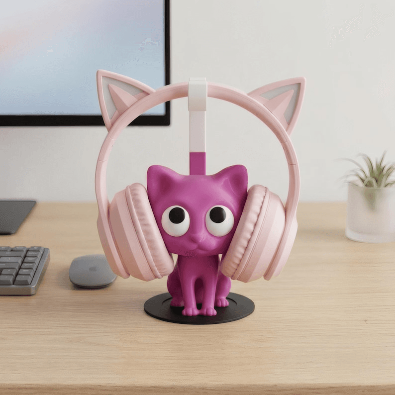 Cute Black Cat Headphone Stand | Cartoon Desk Holder