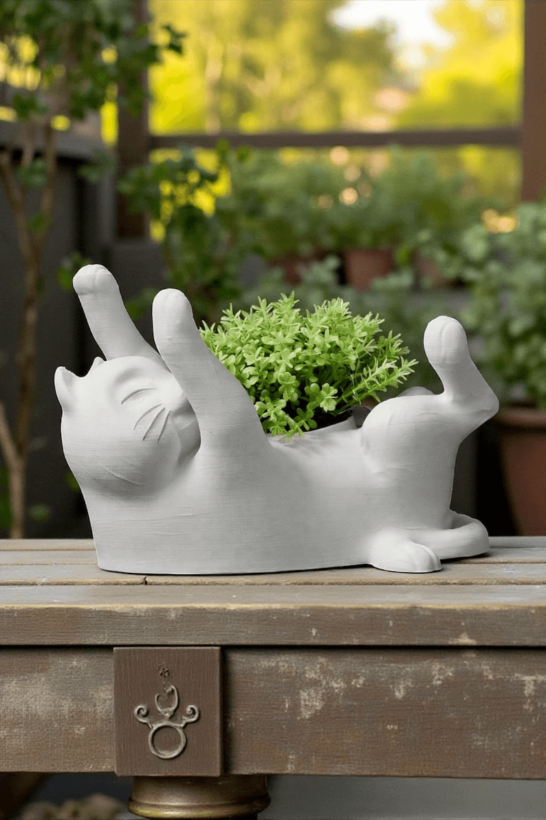 Playful Lazy Cat Succulent Planter | Novelty Desk Pot