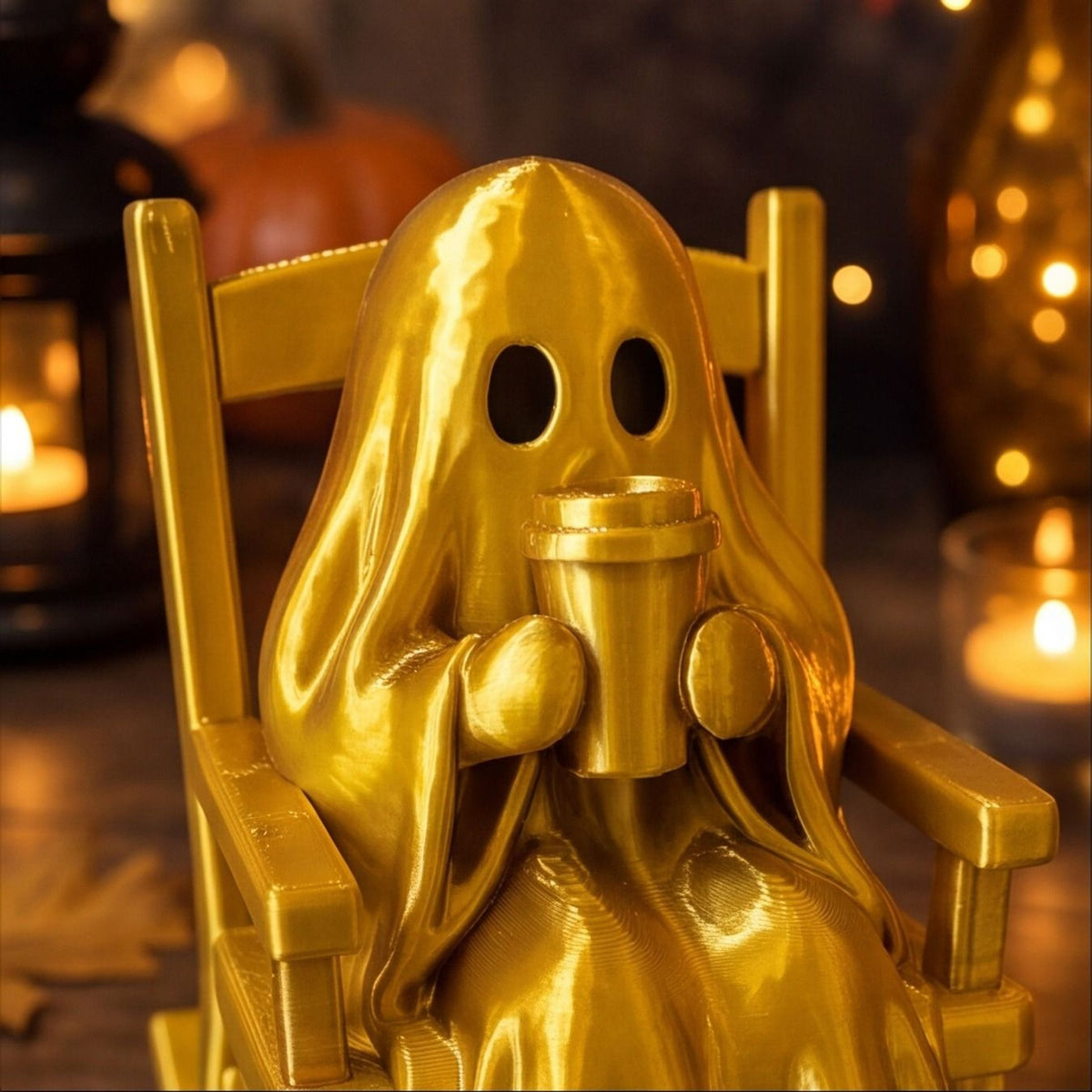 Cozy Ghost in a Rocking Chair Cute Halloween Desk Figurine