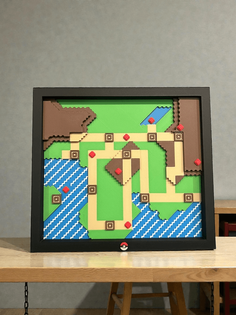 Johto & Kanto Inspired Raised Relief Map Fan Art Decor
