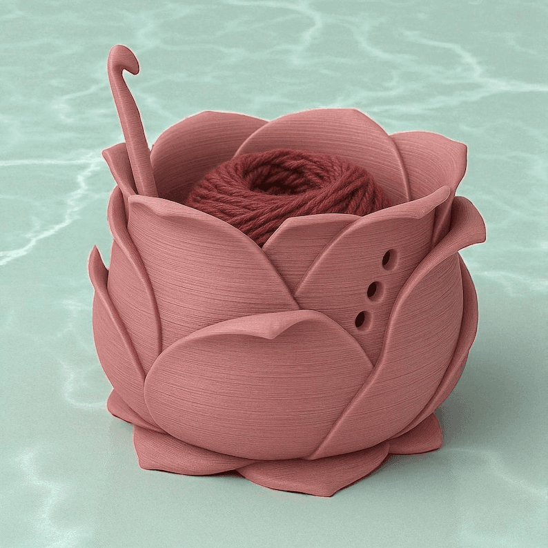 Rose Flower Yarn Bowl & Crochet Hook Holder