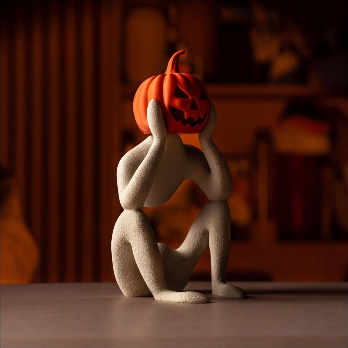 Pumpkin Head Minimalist Figure | Halloween Sculpture