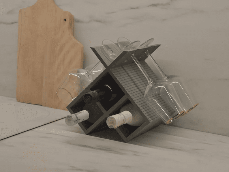 Minecraft-Inspired Wine Rack & Glass Holder for Home Bar