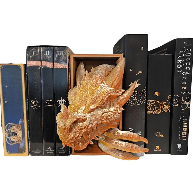 Gold Dragon Head Bookend – Fantasy Shelf Decor