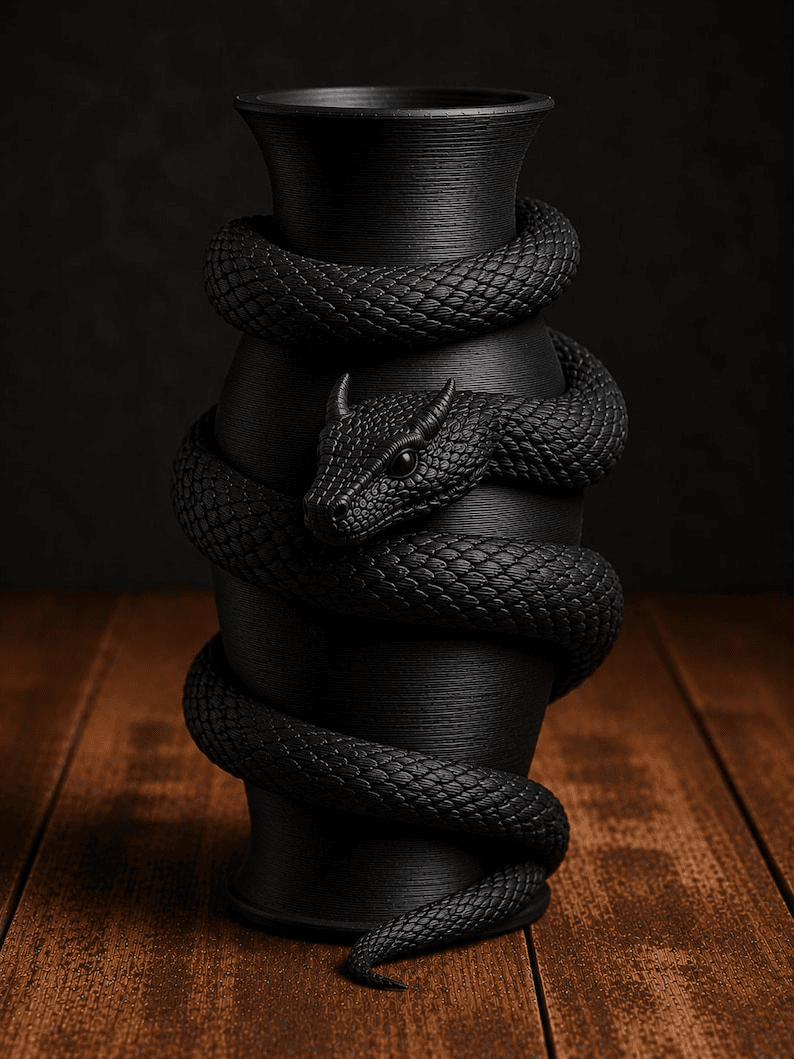 Horned Viper Snake Wrapped Flower Vase | Gothic Decor