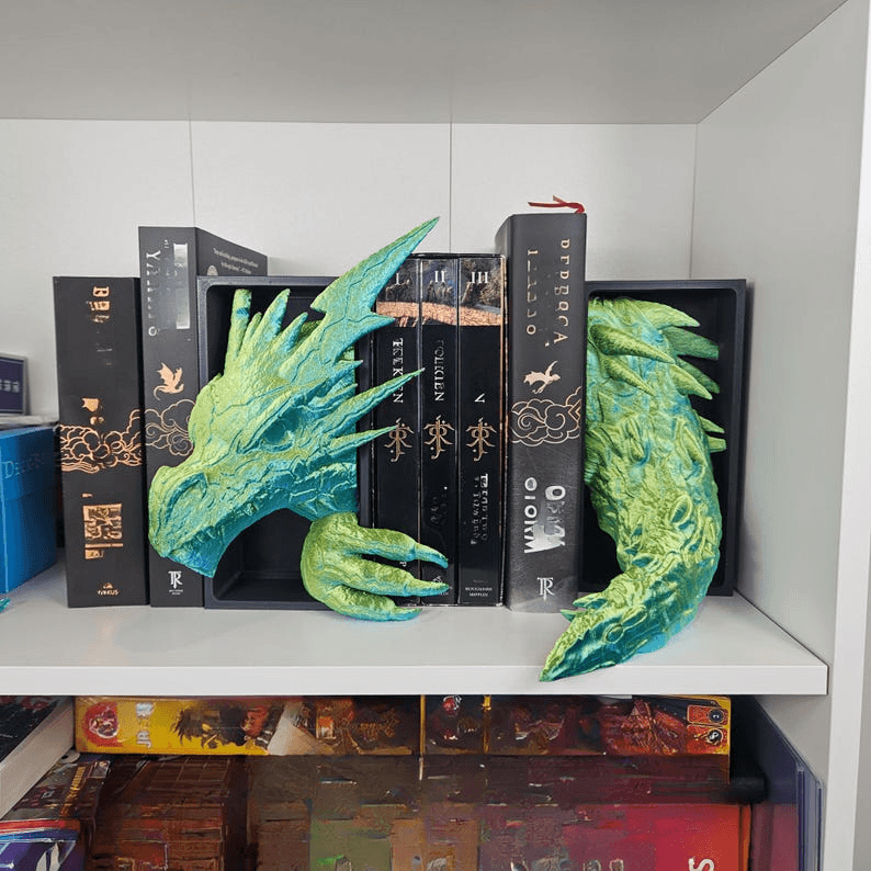 Lightning Dragon Head & Tail Bookend Set – Fantasy Shelf Decor
