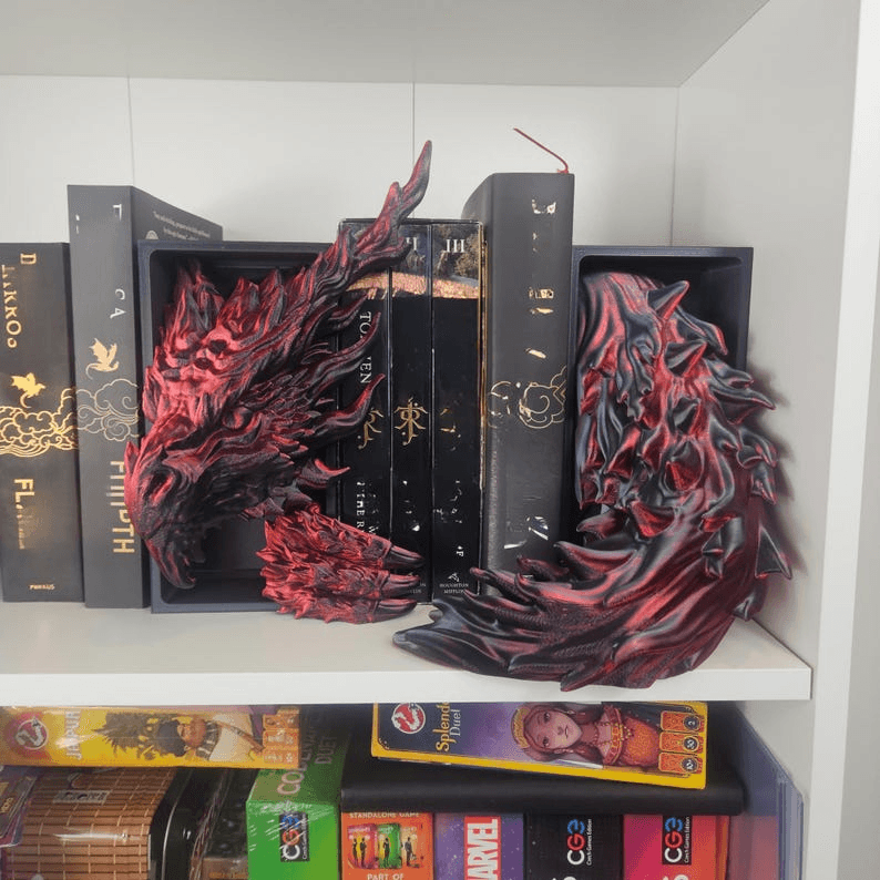 Inferno Dragon Head & Tail Bookend Set – 2 Piece Fantasy Decor