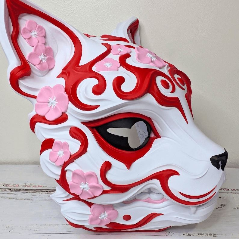 Kitsune Fox Mask – Japanese Folklore Sakura Cosplay