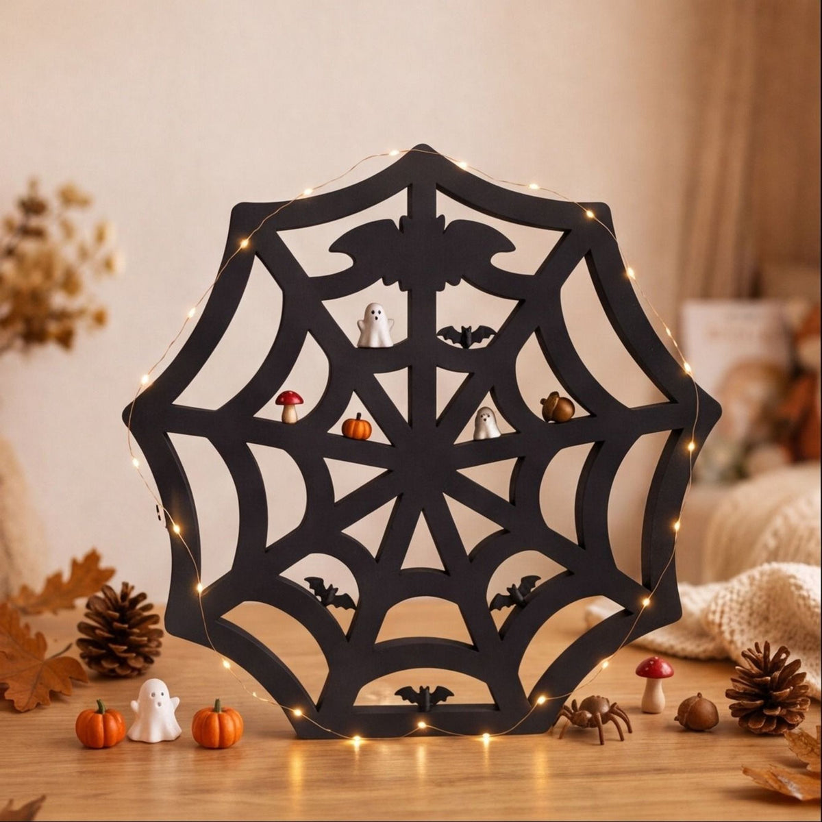 Spiderweb Shelf Halloween Decor for Mini Figurines & Trinkets