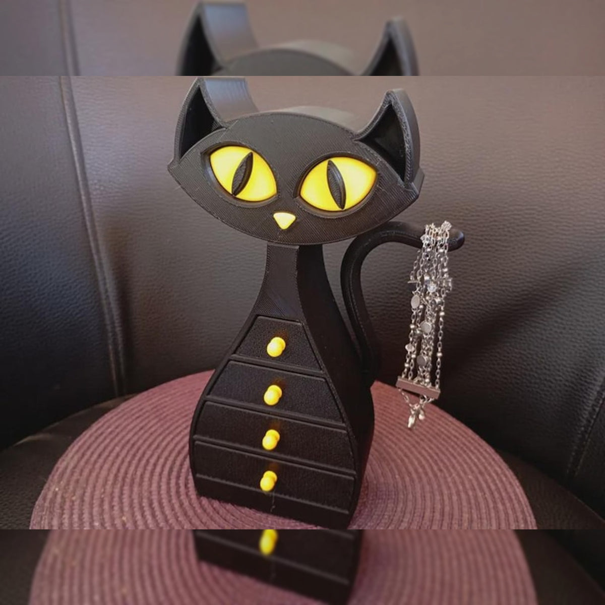 Gothic Black Cat Jewelry Box with Mini Drawers