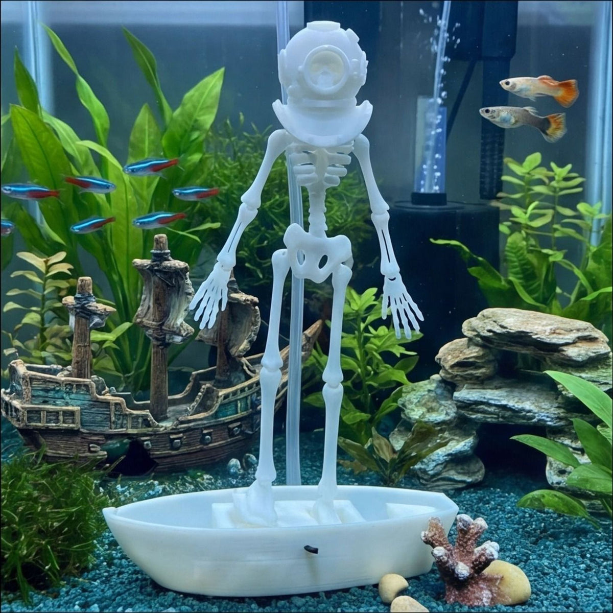 Skeleton Diver Aquarium Ornament – Fish Tank Decoration