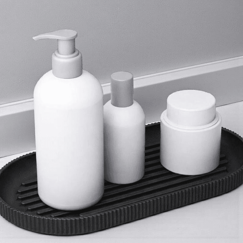 Minimalist Ribbed Oval Tray – Modern Vanity Organizer