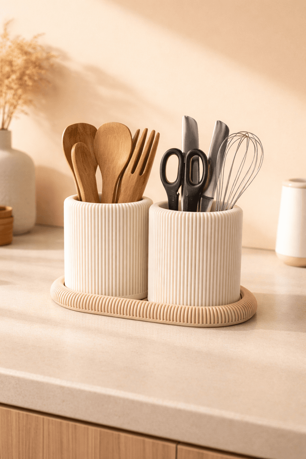 Ribbed Vase-Style Desk Organiser & Pen Holder Set