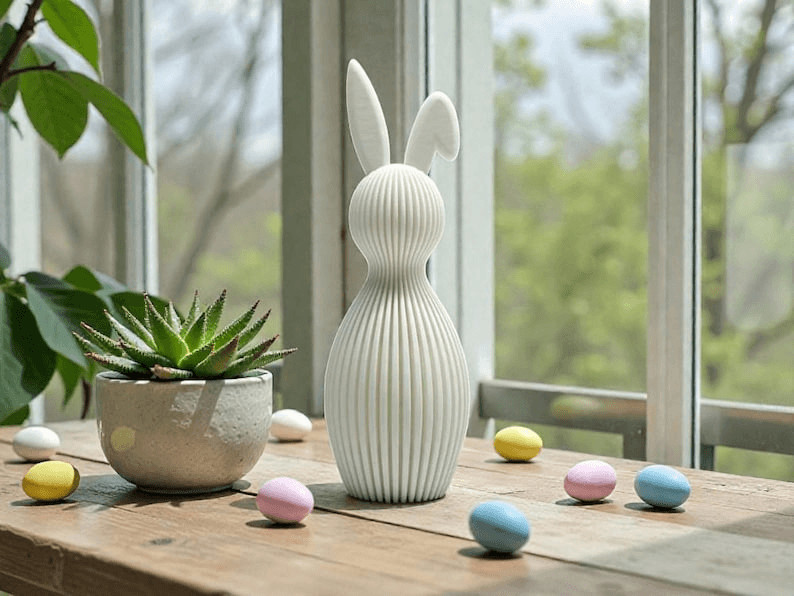 Ribbed Easter Bunny Figurine | Spring Home Décor Set