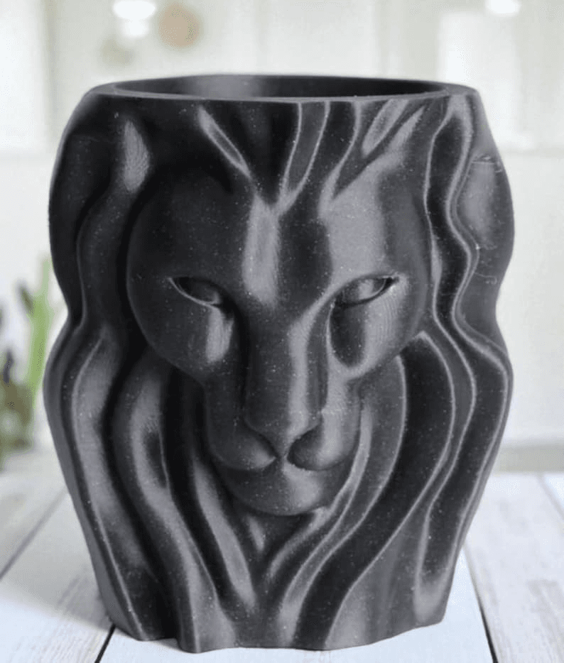 Regal Lion Head Flower Vase – Matte Black Home Decor Planter