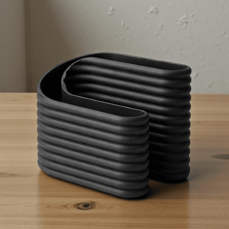 Crescent Notebook & Pen Holder | Ribbed Desk Organizer