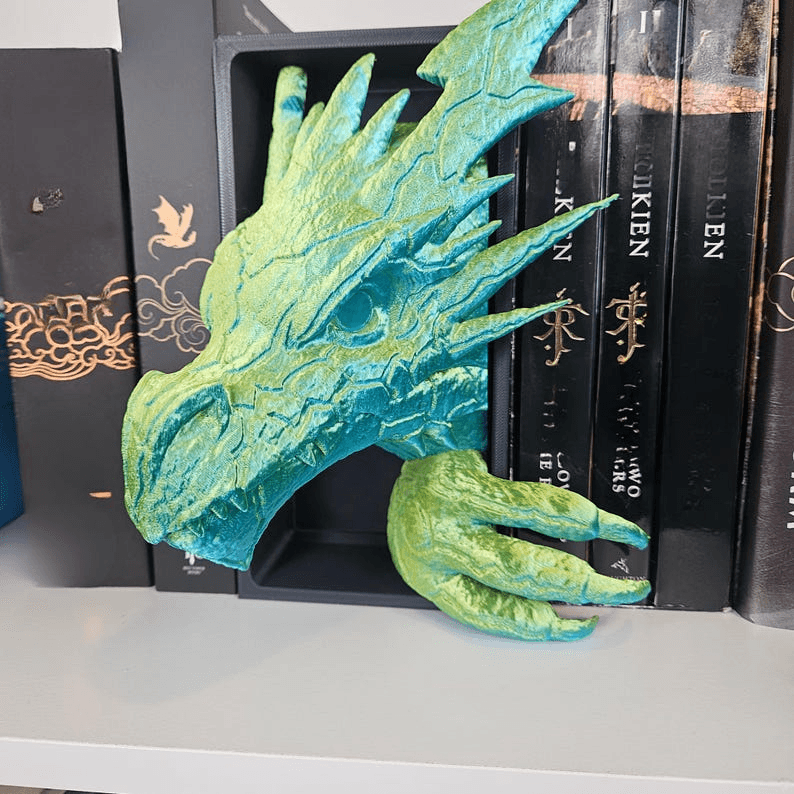 Lightning Dragon Head & Tail Bookend Set – Fantasy Shelf Decor