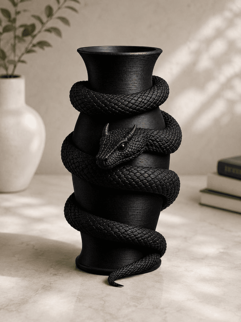 Horned Viper Snake Wrapped Flower Vase | Gothic Decor