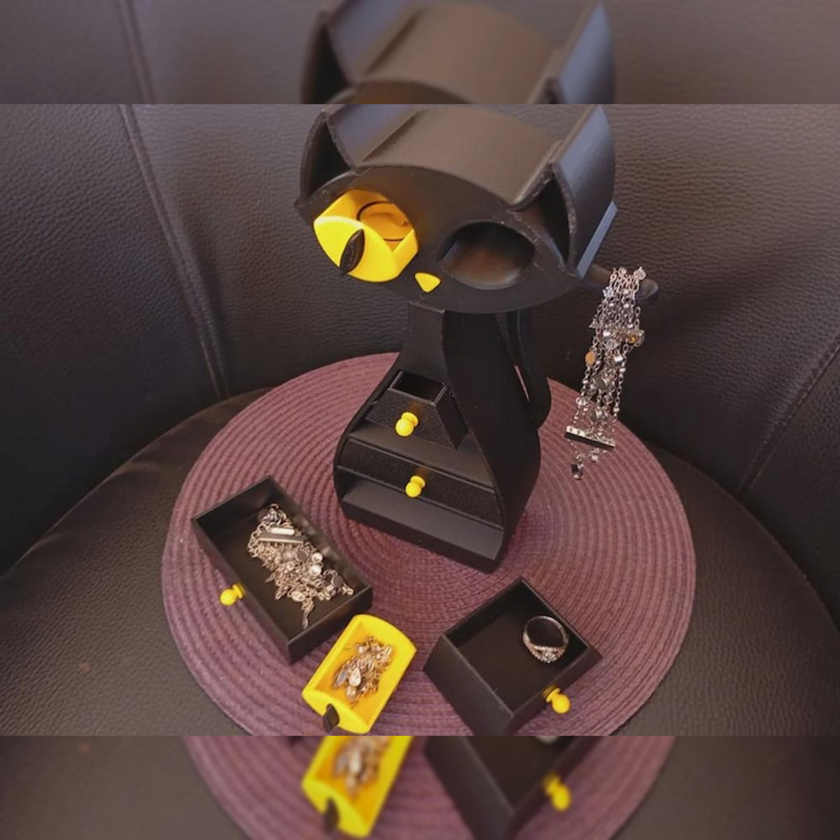 Gothic Black Cat Jewelry Box with Mini Drawers