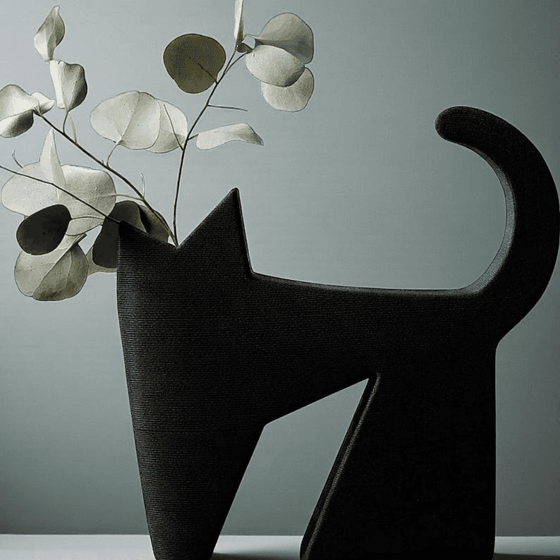 Minimalist Black Cat Vase | Modern Home Décor Sculpture