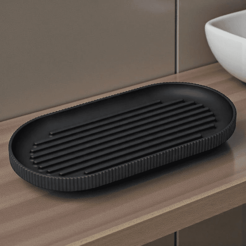 Minimalist Ribbed Oval Tray – Modern Vanity Organizer