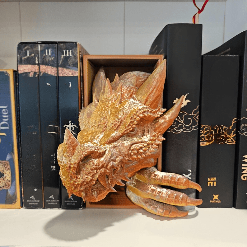 Gold Dragon Head Bookend – Fantasy Shelf Decor