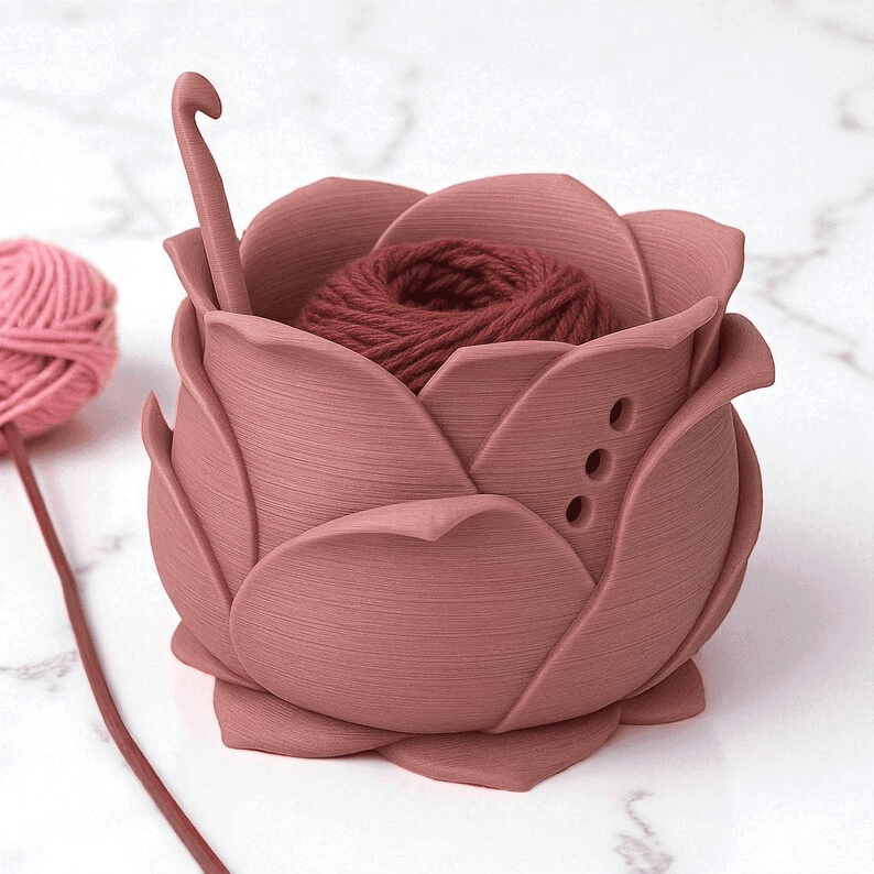 Rose Flower Yarn Bowl & Crochet Hook Holder